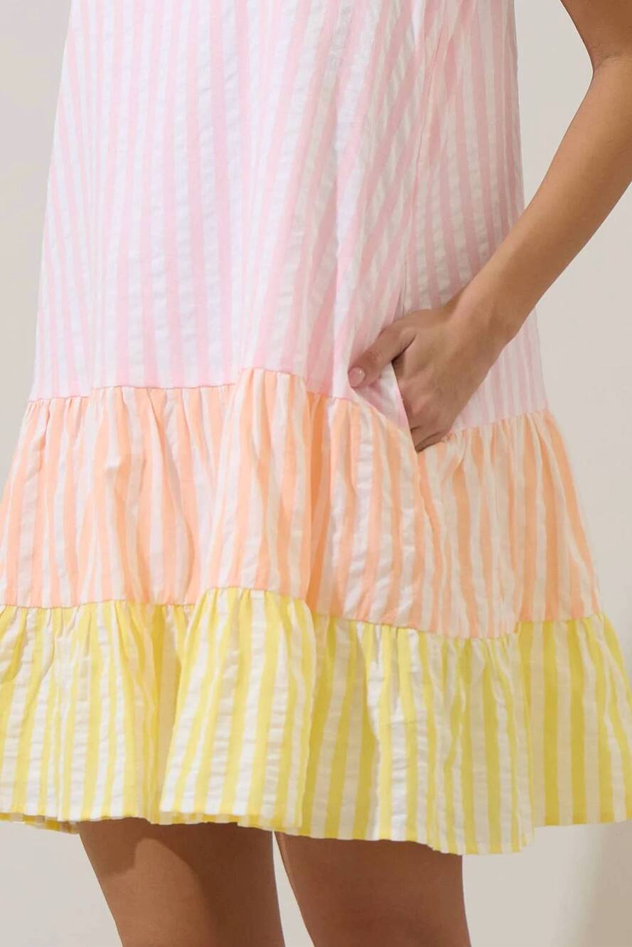 NEW SUGARLIPS addely striped color block shift mini dress in pink stripe - Picture 5 of 5